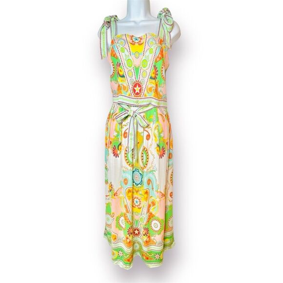 Rose & Olive Colorful Boho Paisley Geometric Maxi Skirt Set Pockets Green S NWOT - Picture 1 of 11